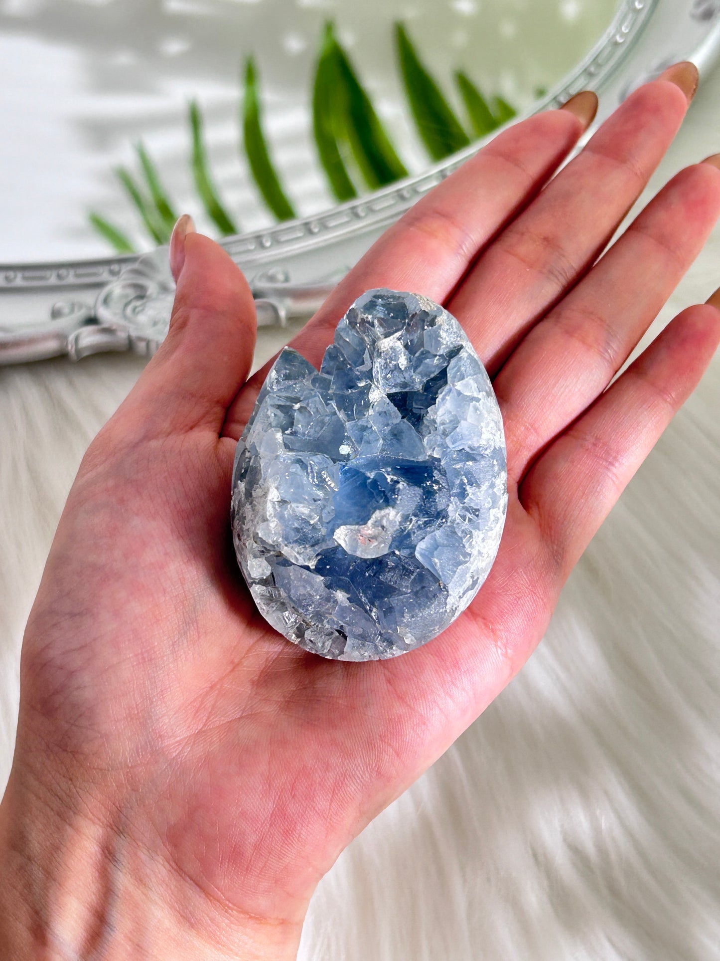 Natural Celestite Geode Crystal Egg (#A00035)