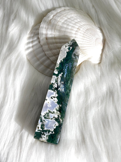 Moss Agate Crystal Tower (#A00027)
