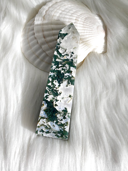 Moss Agate Crystal Tower (#A00027)
