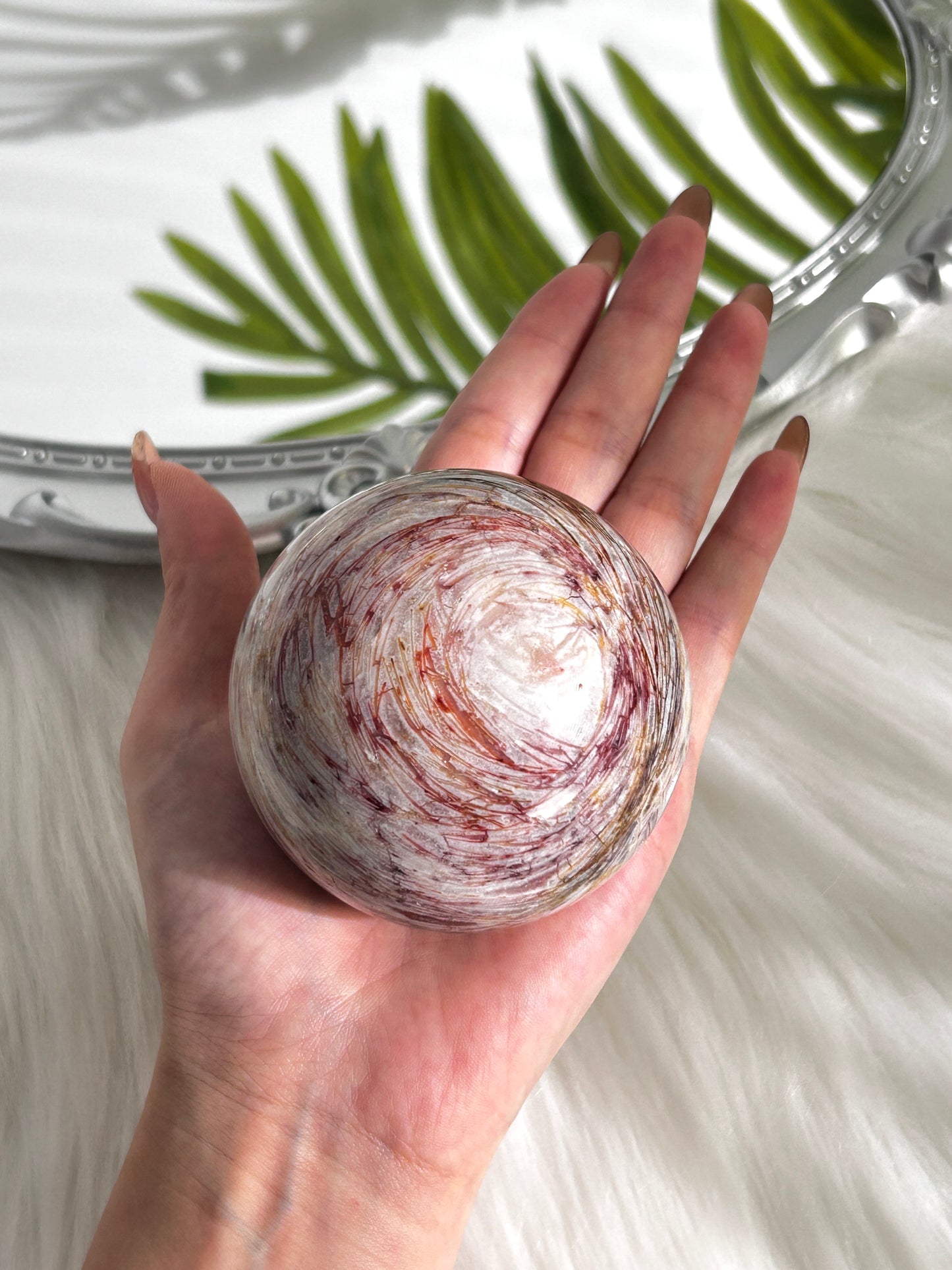 Red Pink Lace Agate Sphere  (#A0008)