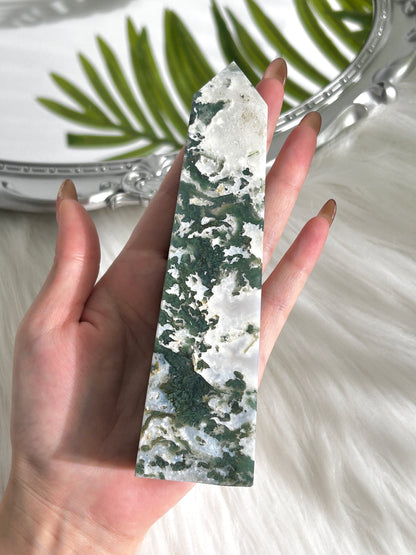 Moss Agate Crystal Tower (#A00027)