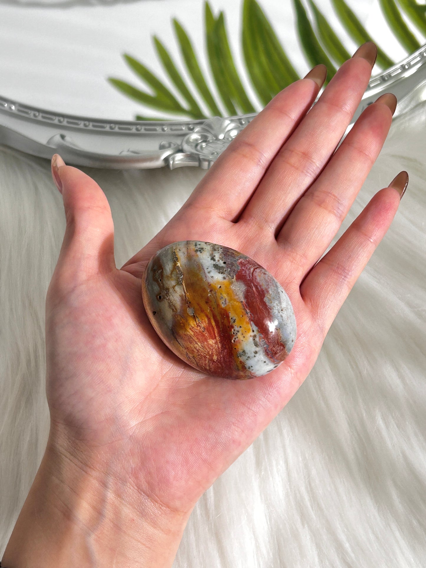 Multicolored Ocean Jasper Palm Stones - Red and White Colors (#A00017)