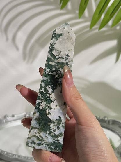 Moss Agate Crystal Tower (#A00027)