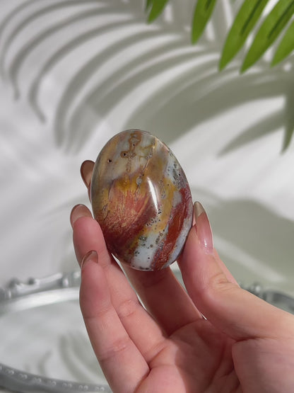 Multicolored Ocean Jasper Palm Stones - Red and White Colors (#A00017)